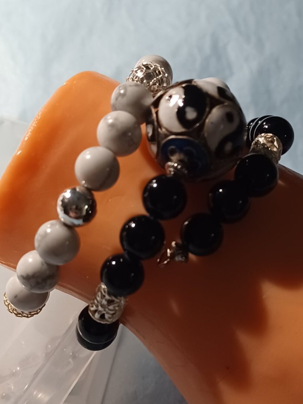 Black & White Stone Memory Wire Bracelet